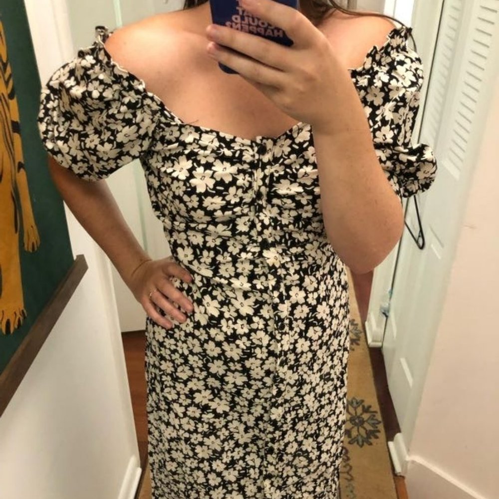 Black and white floral off shoulder dress